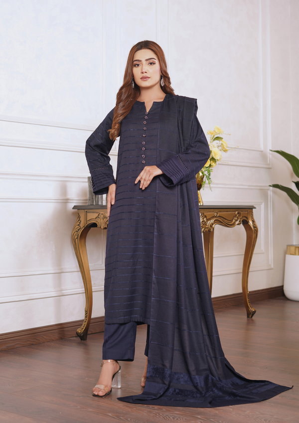 3pc Alpine Velvet Shirt with Velvet Border Shawl and Plain Trouser