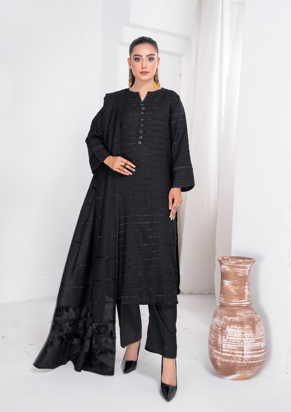 3pc Alpine Velvet Shirt with Velvet Border Shawl and Plain Trouser