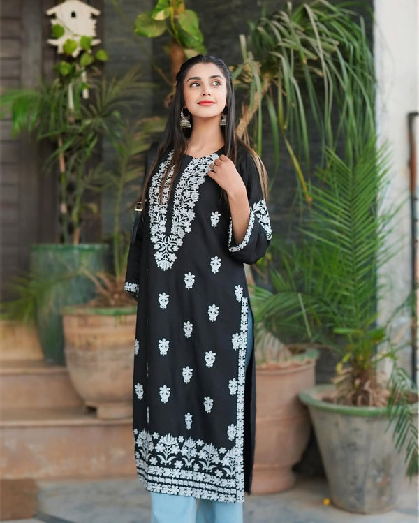 Elegant Indian Chikankari Embroidered Long Shirt